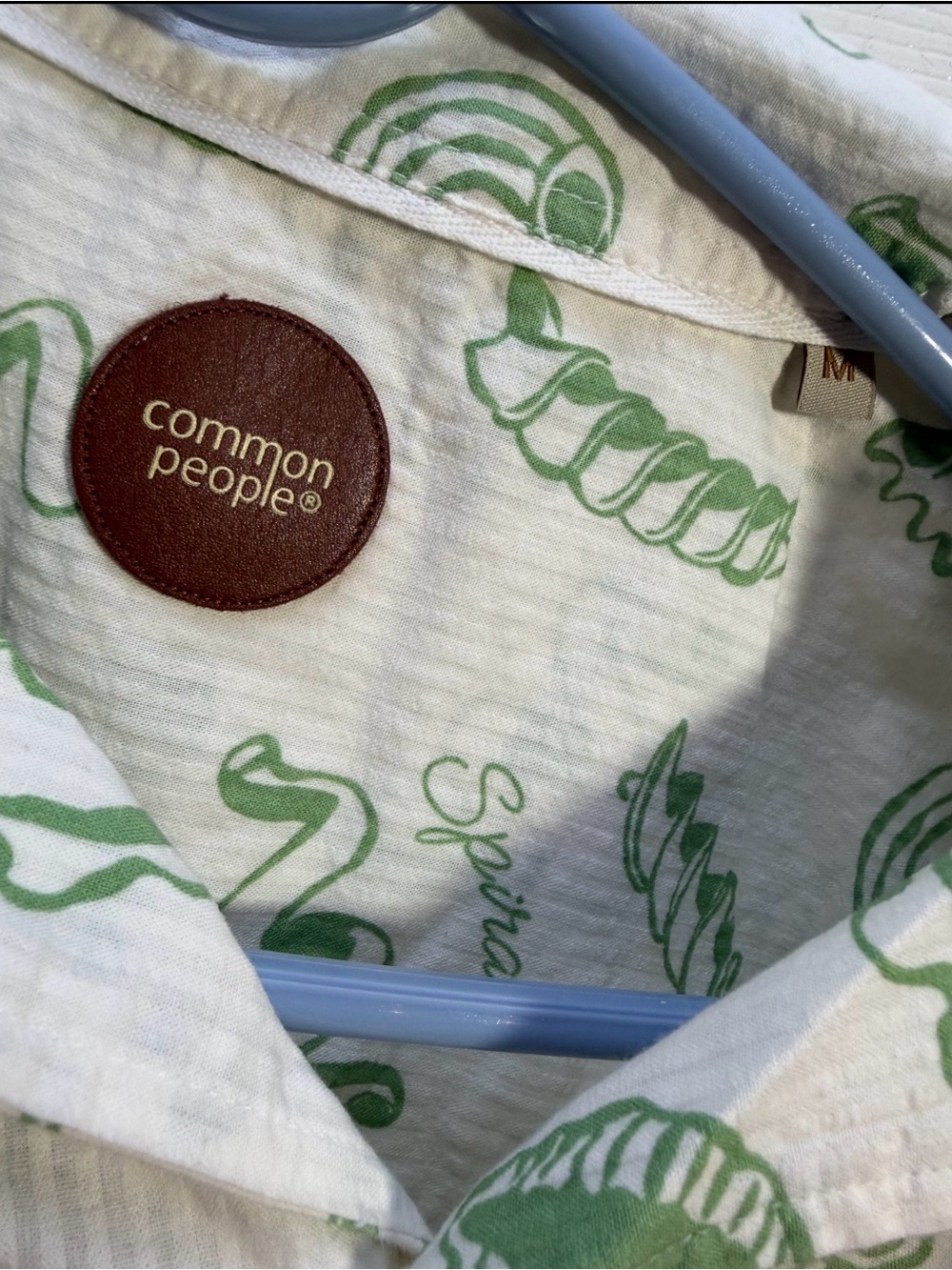 Common People Men’s Short-Sleeve Pasta Print Button-Down Shirt - Light Green - Picture 2 of 5